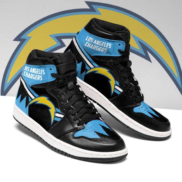 Women's Los Angeles Chargers High Top Leather AJ1 Sneakers 002